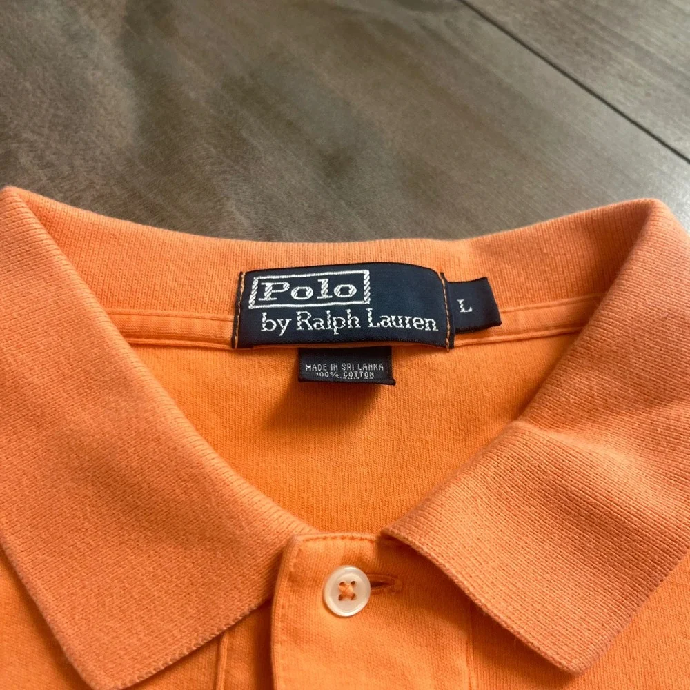 Polo Ralph Lauren Mens Large Orange Short Sleeve Pique Polo Shirt Logo Bin F-14